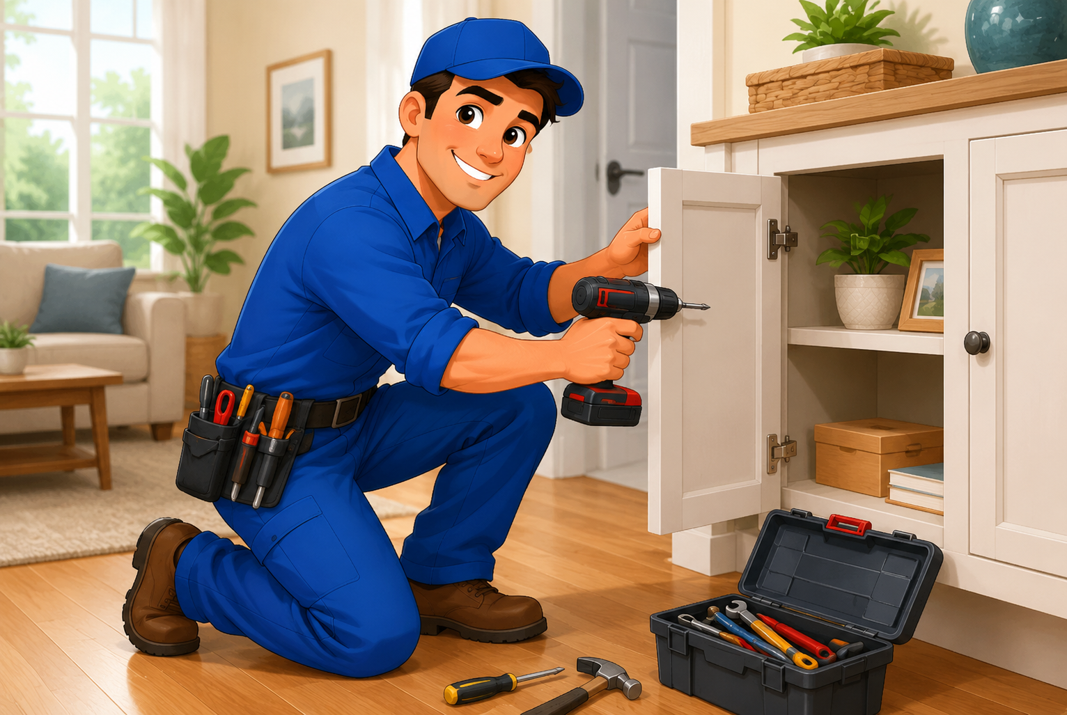 Ronnie's cartoon technician working as a handyman